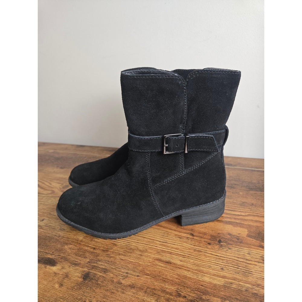 Blondo B6258 Waterproof Suede Ankle Boots Black Buckle 7M Boho Moto Cottagecore